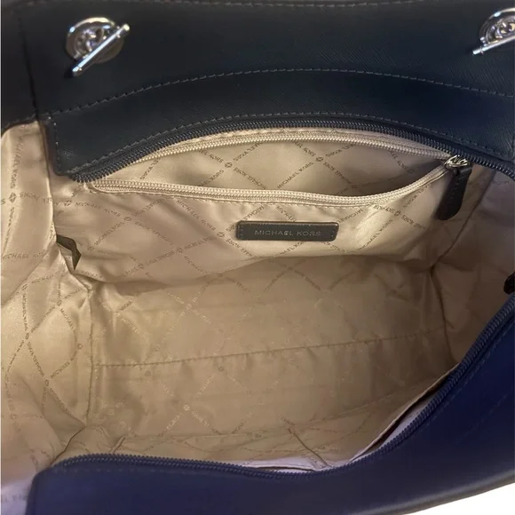 Michael Kors Jet Set Travel Large Saffiano Leather Chain Shoulder Tote Dark Navy - Picture 9 of 11